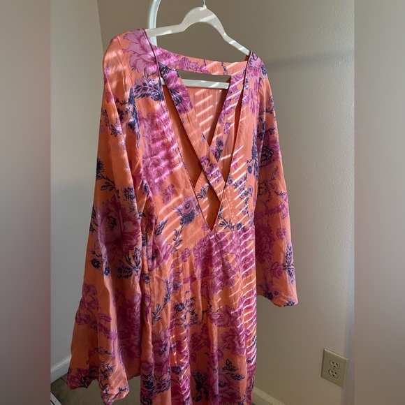 Free People Clementine Floral Maxi Dress Size 12 NWT Peach Pink Boho Open Back - Picture 5 of 6
